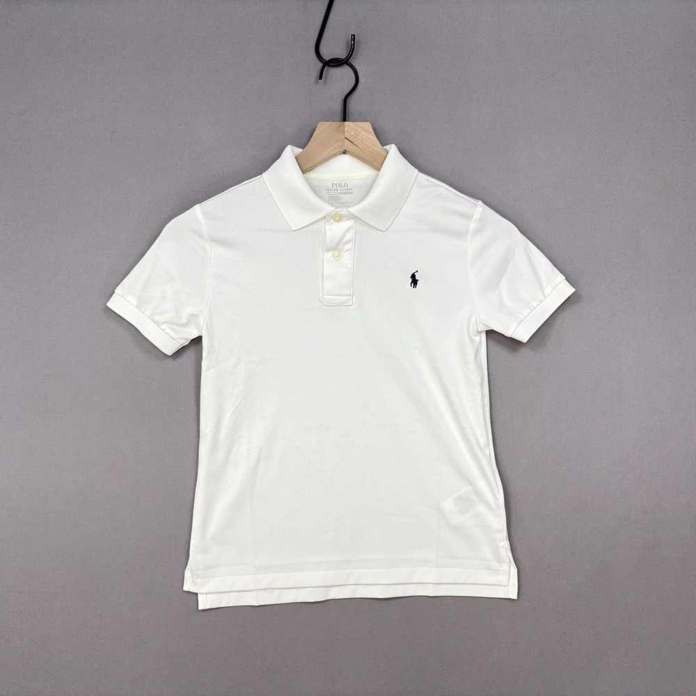 Polo Ralph Lauren Boys Size 7 White Performance Jersey Polo Shirt Stretch Golf